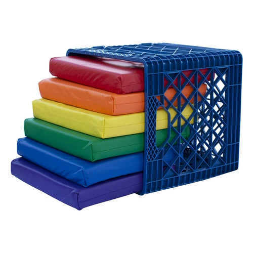 KinderCrate with 6 Assorted Square Cushions, Blue Crate