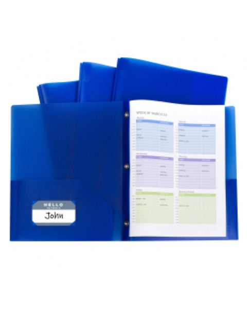 C-Line Blue Two-Pocket Poly Portfolio Folder With Prongs, Box of 25
