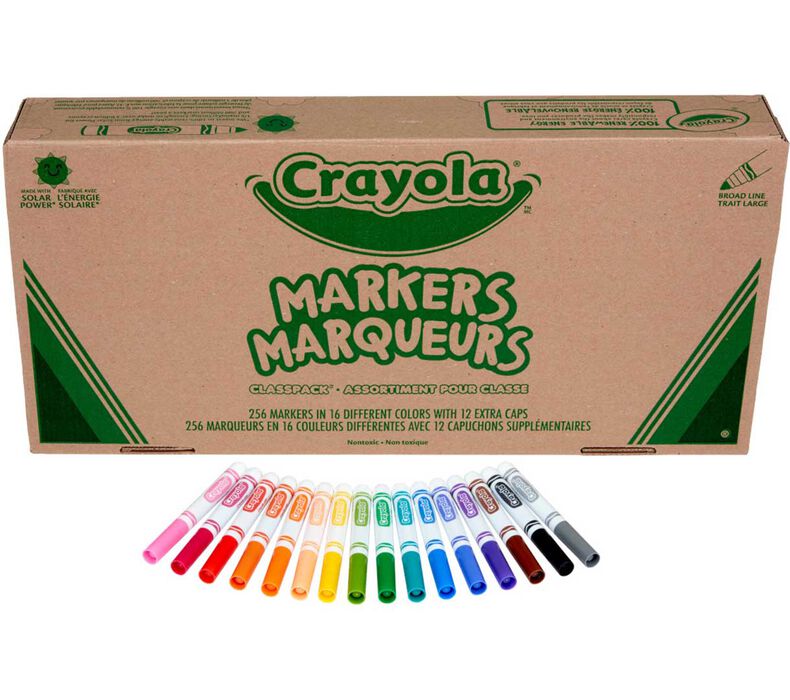 Crayola® Classpack Markers, 16 colors, 256 count, non-washable Broad-Line, (BIN588201)