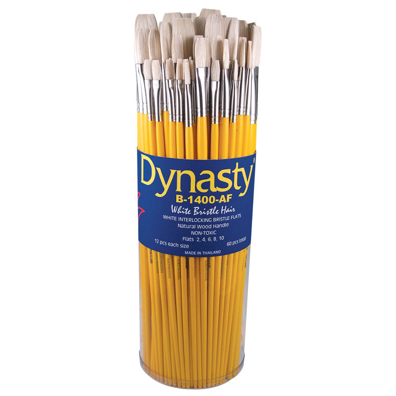 Interlock White Bristle Flat Brush Canister, 60 Brushes