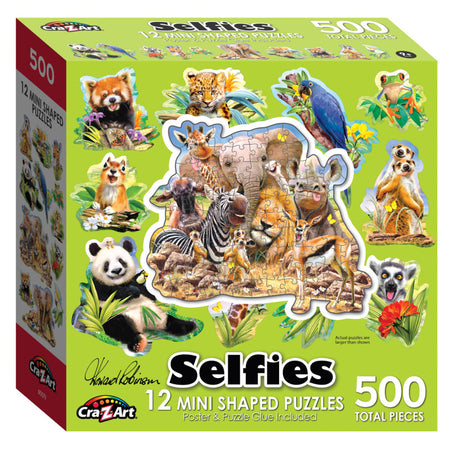 Jungle Selfies Mini Shaped Puzzle Set, 12 Puzzles