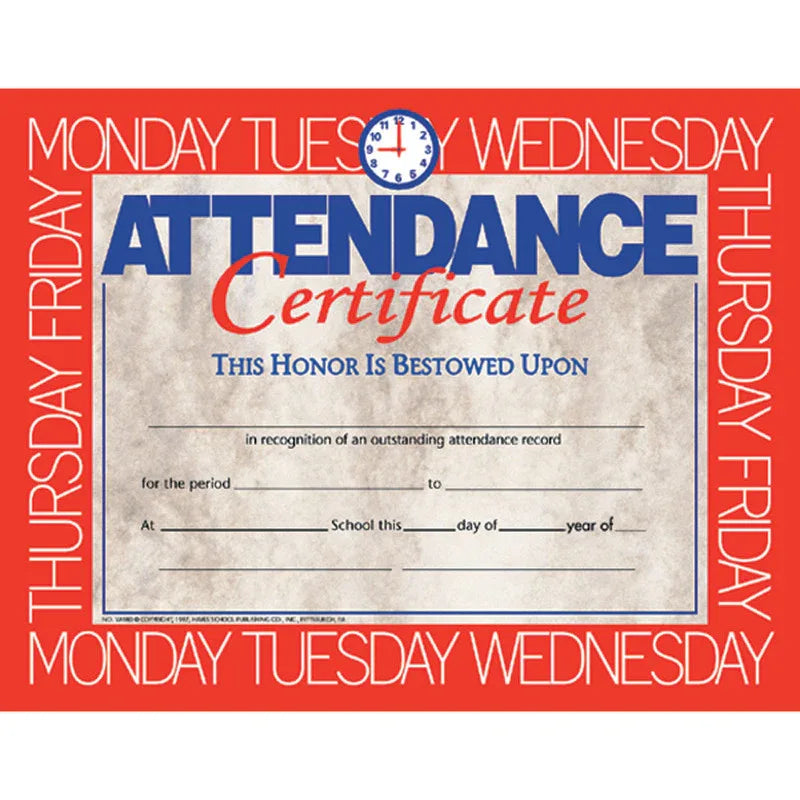 Attendance Certificate, 8.5" x 11", Pack of 30