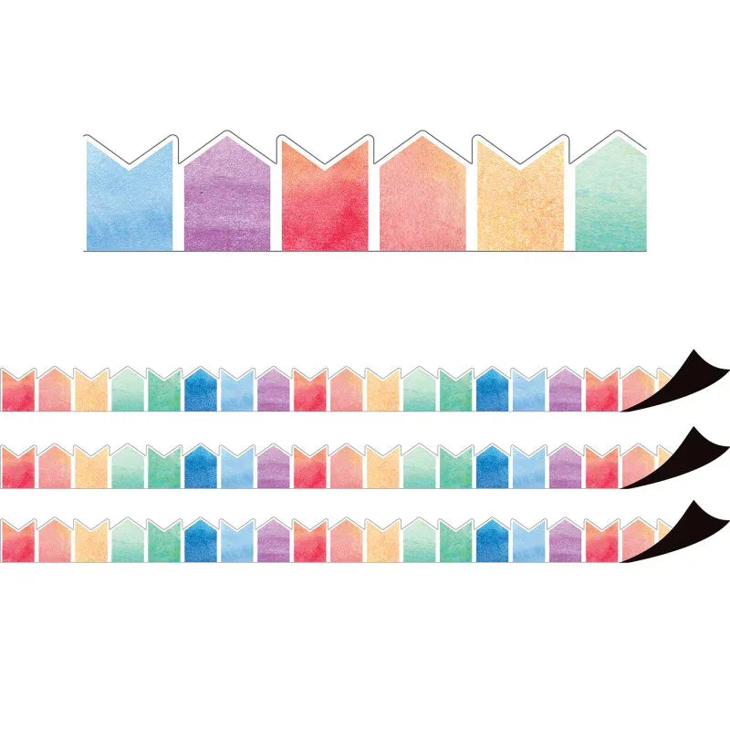 Watercolor Pennants Magnetic Border, 24 Feet Per Pack, 3 Packs