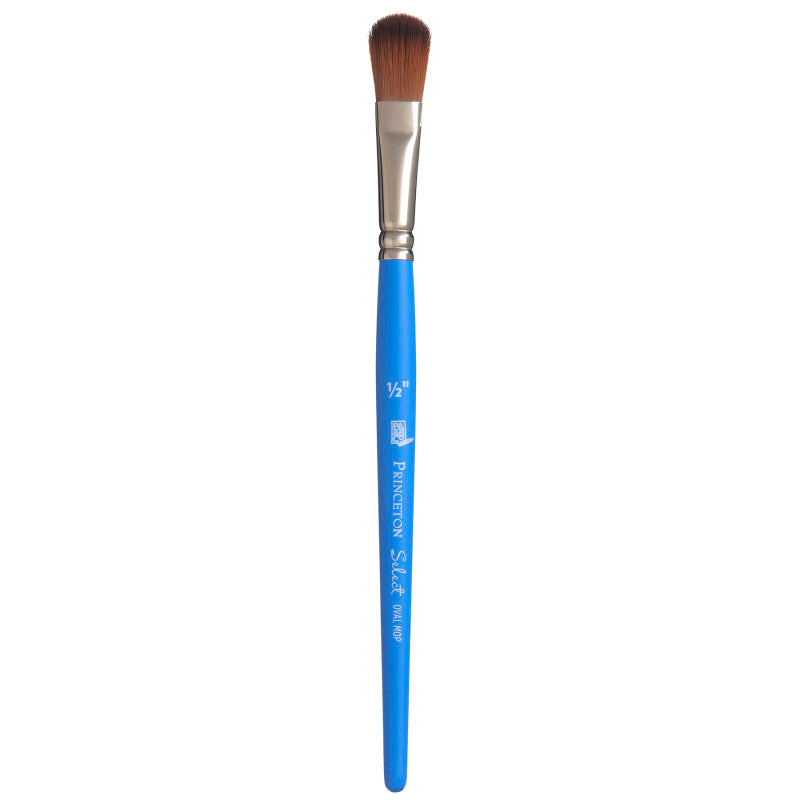 Select Artiste Oval Mop Brush, Synthetic Bristles, Short Handle Mixed Media Paintbrush, Jewel Blue, Size 1/2 inch, 1 Count
