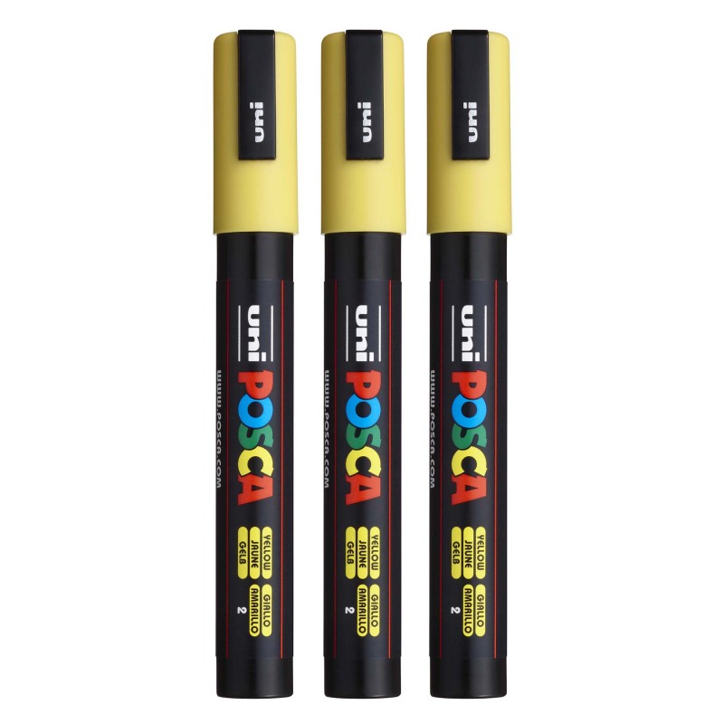 PC-5M Paint Markers, Medium Bullet Tip (1.8-2.5 mm), Yellow, Pack of 3