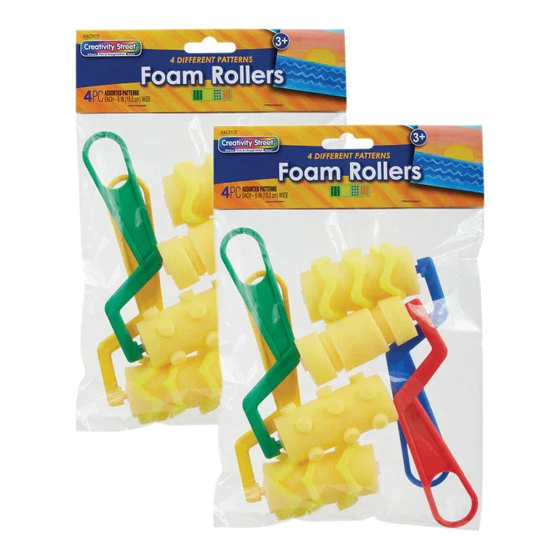 Foam Rollers, 4 Patterns, 4 Per Pack, 2 Packs
