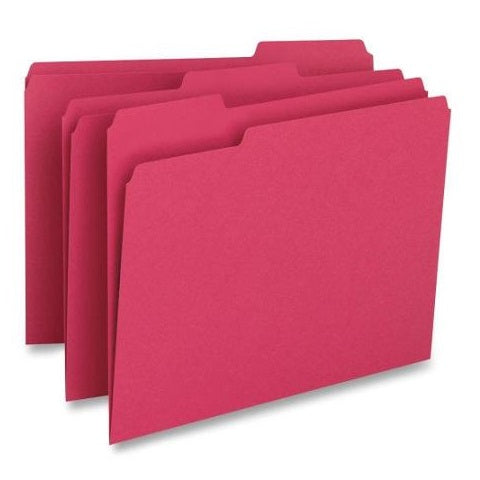 File Folder, 1/3-Cut Tab, Letter Size, Cherry ,100 per Box