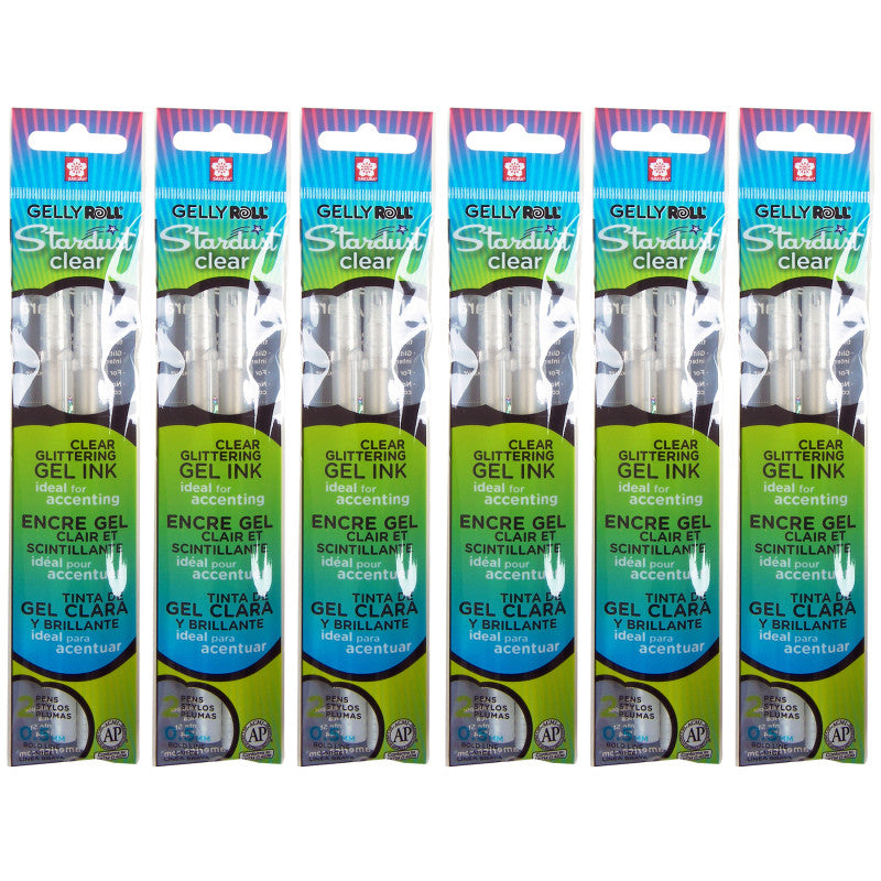 Gelly Roll Stardust Clear Glittering Gel Ink Pens, 2 Per Pack, 6 Packs