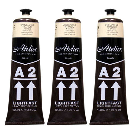 A2 Heavy Body Lightfast Artist Acrylic, 4 oz., Unbleached Titanium, Pack of 3