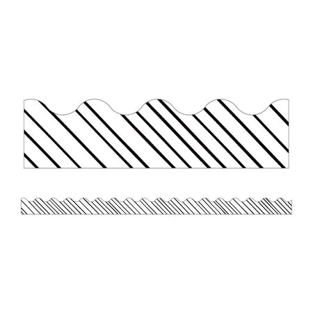 Kind Vibes Black & White Stripes Scalloped Borders, 39 Feet