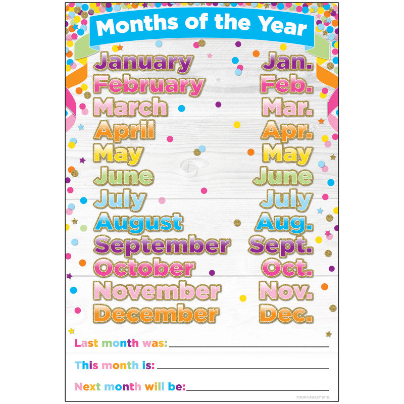 Smart Poly&trade; Chart, 13" x 19", Confetti Months of the Year