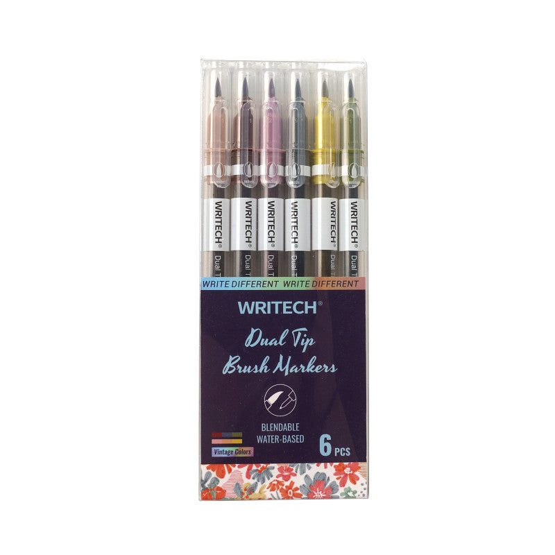 Vintage Brush Pens, Neon Yellow, 6-Pack