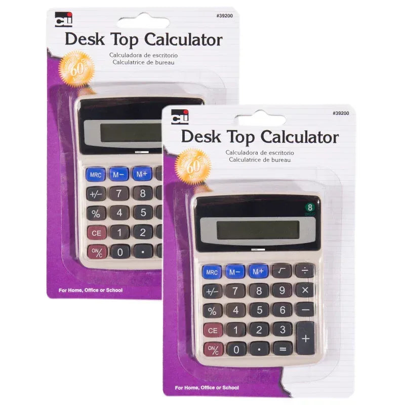Desktop Calculator, Battery and Solar Powered with Tilted 9 Digit Display, Gray, Pack of 2