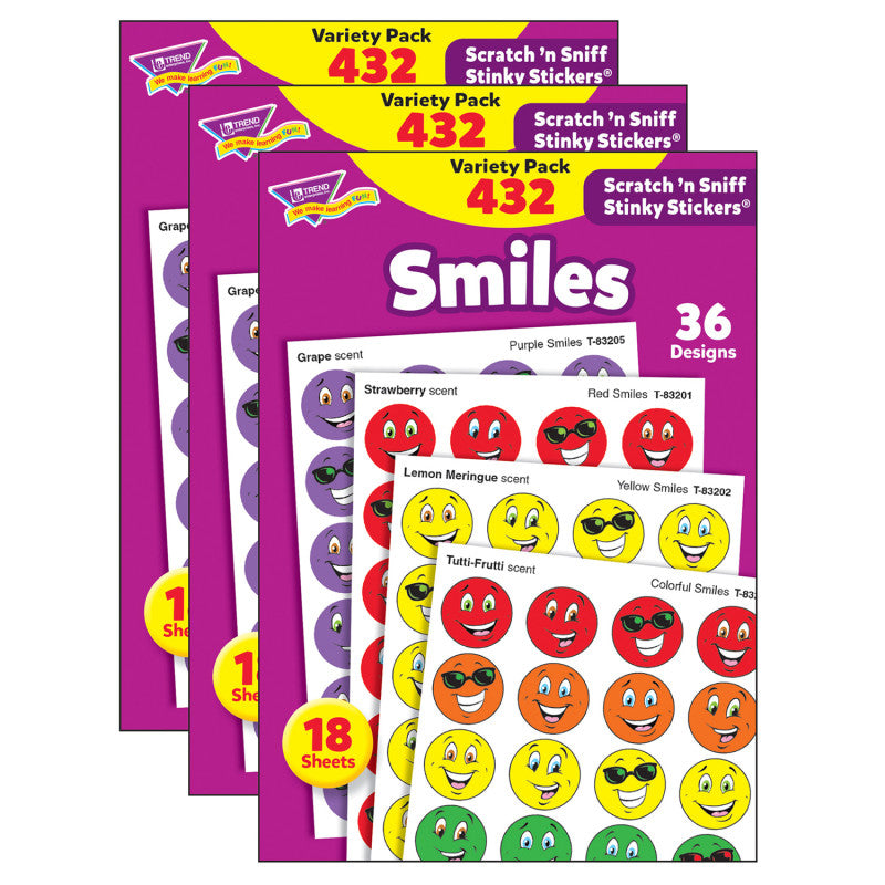 Smiles Stinky Stickers&reg; Variety Pack, 432 Per Pack, 3 Packs