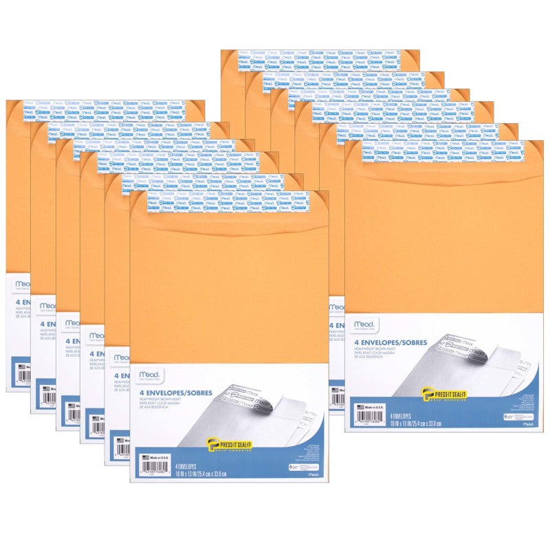 Press-It Seal-It&reg; Envelopes, 10" x 13", 4 Per Box, 12 Boxes
