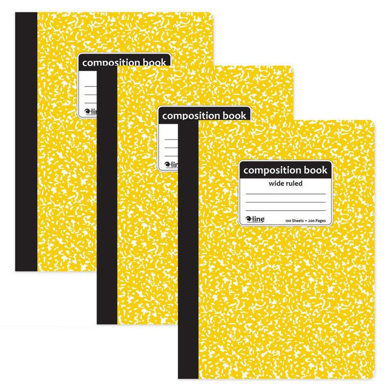 Wide-Ruled Marble Composition Books, 100 Sheets, Yellow, 3-Pack