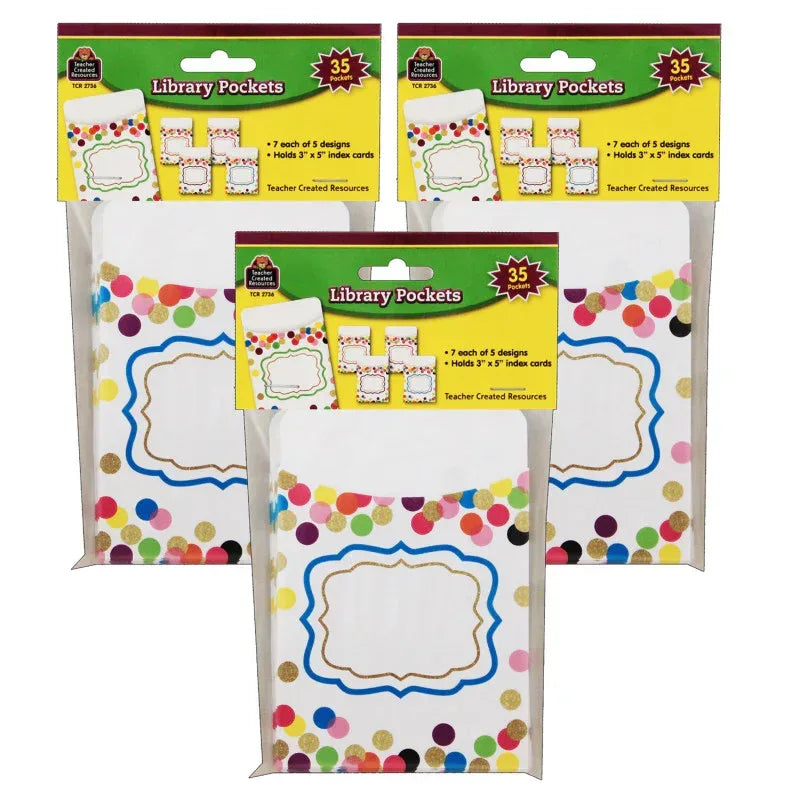 Confetti Library Pockets, 35 Per Pack, 3 Packs