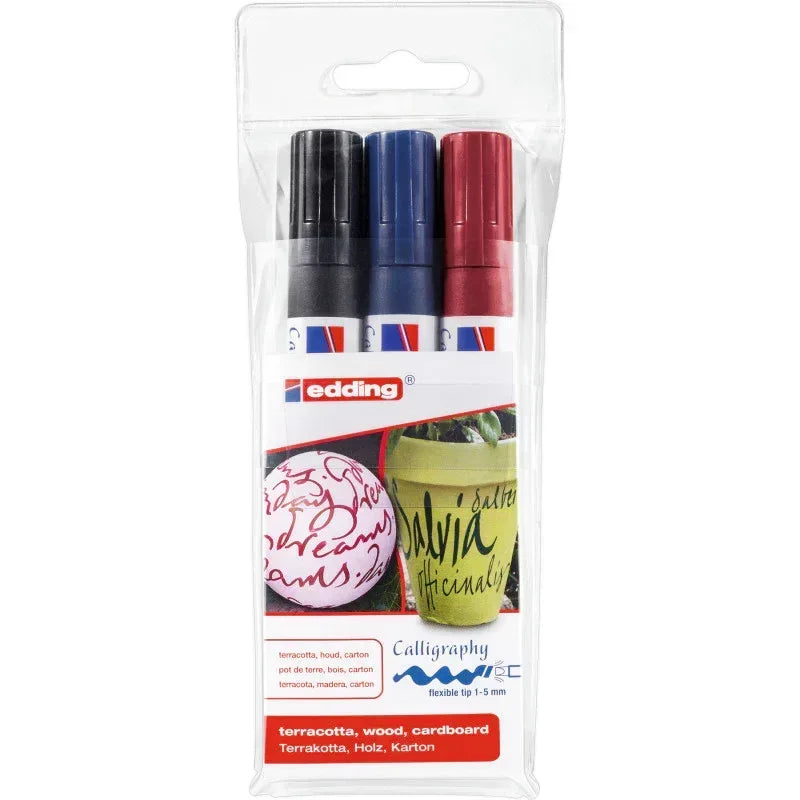 1455 Series Calligraphy Marker, Flexible Tip, Assorted Colors, Set of 3