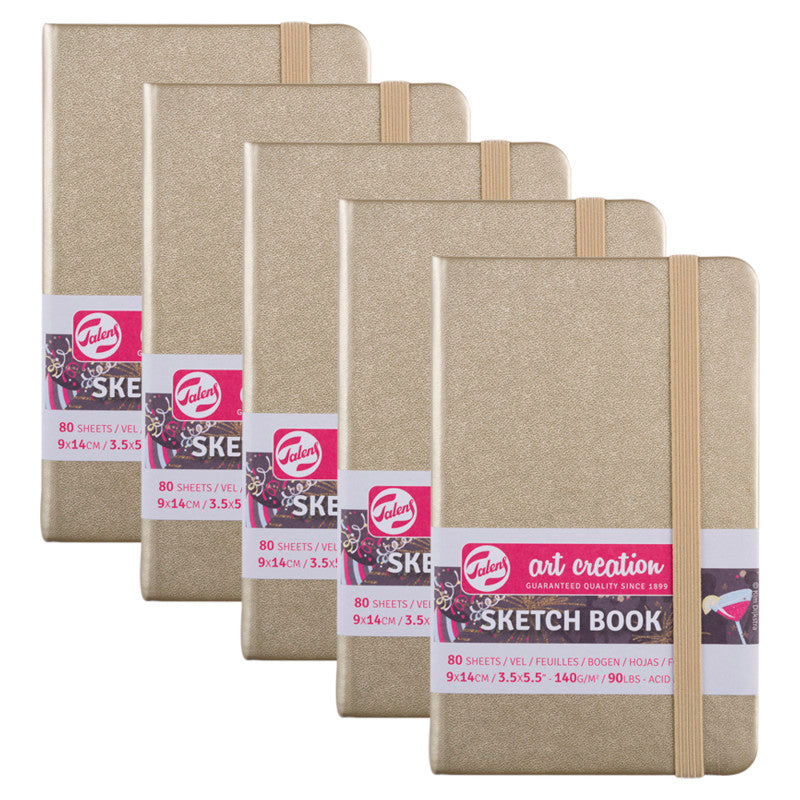 Sketchbook, 80 Sheets, 90lbs, White Gold Cover, 3.5" x 5.5", Pack of 5