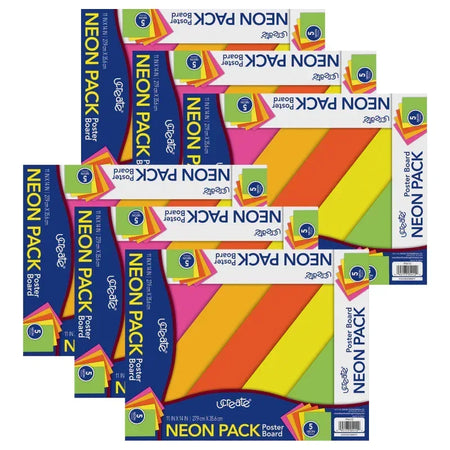 Poster Board, 5 Assorted Colors, Neon, 11" x 14", 5 Sheets Per Pack, 6 Packs