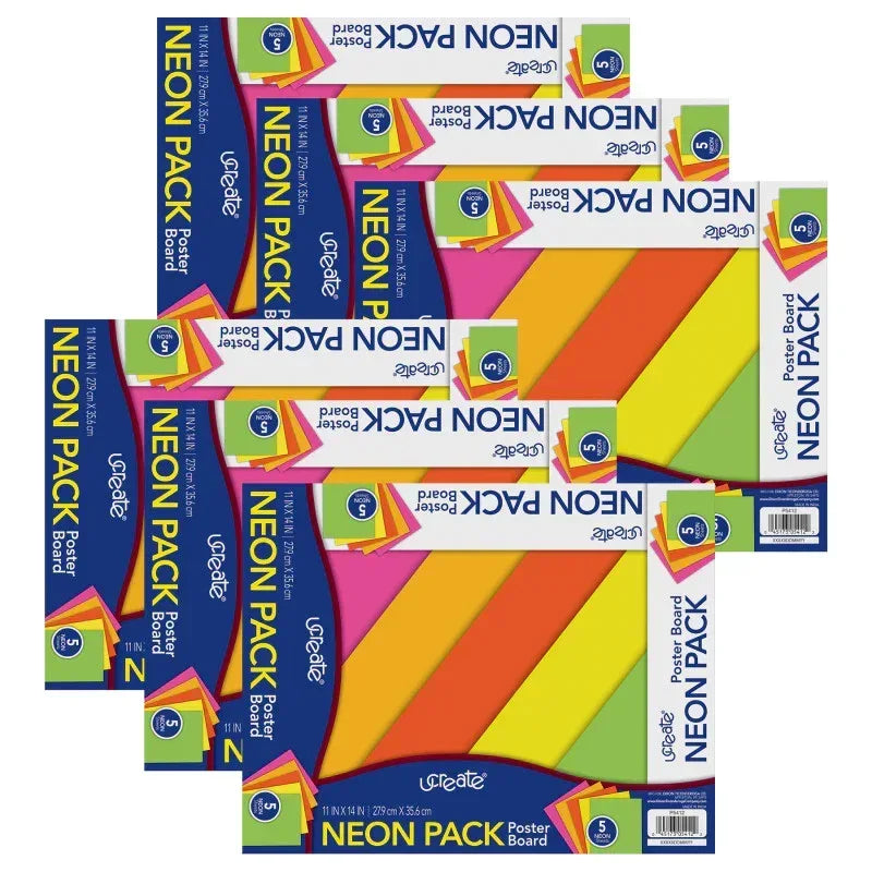 Poster Board, 5 Assorted Colors, Neon, 11" x 14", 5 Sheets Per Pack, 6 Packs
