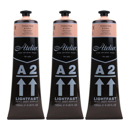 A2 Heavy Body Lightfast Artist Acrylic, 4 oz., Toning Pink, Pack of 3