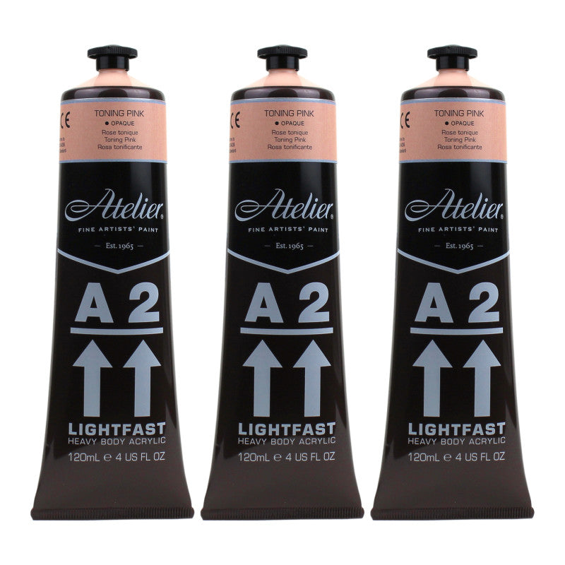 A2 Heavy Body Lightfast Artist Acrylic, 4 oz., Toning Pink, Pack of 3