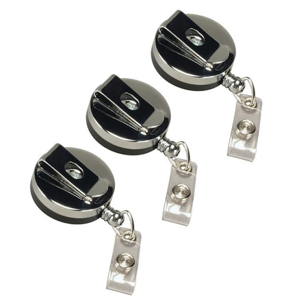 Heavy Duty Round ID Badge Reel with Belt Clip, Black, Pack of 3