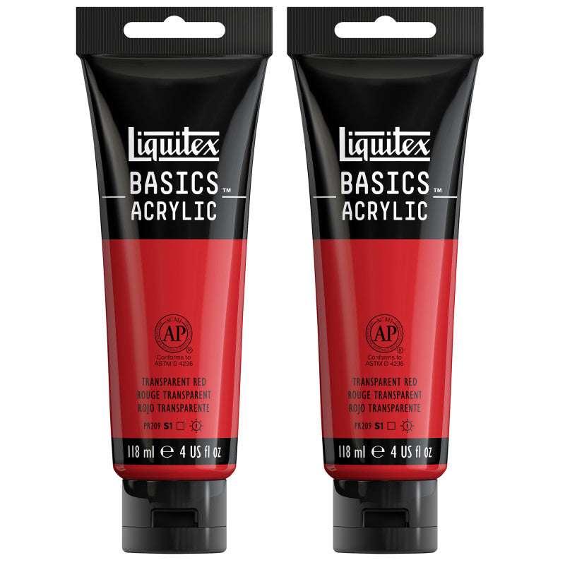 BASICS Acrylic Paint, 118 mL Tube, Transparent Red, Pack of 2