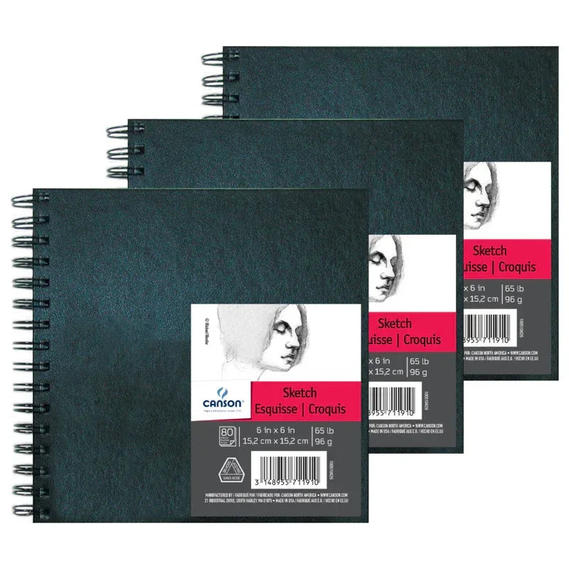 Artist Series Sketch Art Book, Black Cover, Wire Binding, 80 Sheet, 6X6 inch, Pack of 3