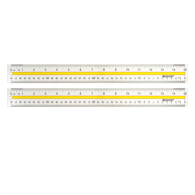 Acrylic Data Highlight Reading Ruler With Tinted Guide, 15 in Long, Clear/Yellow, Set of 2