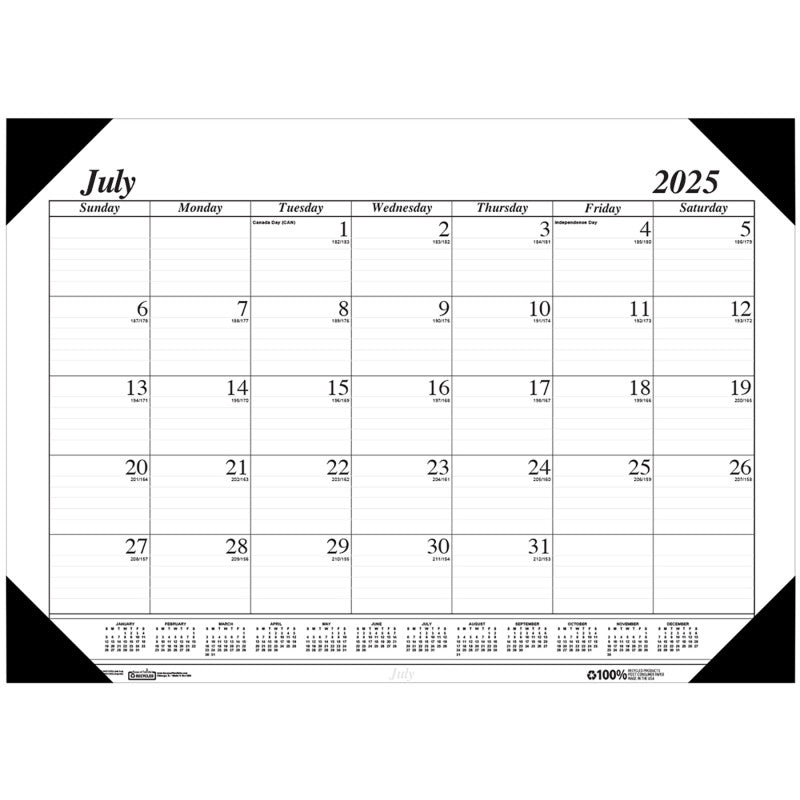 Monthly Academic Calendar Economy Desk Pad, 14 Months (Jul-Aug), 22" x 17", Black