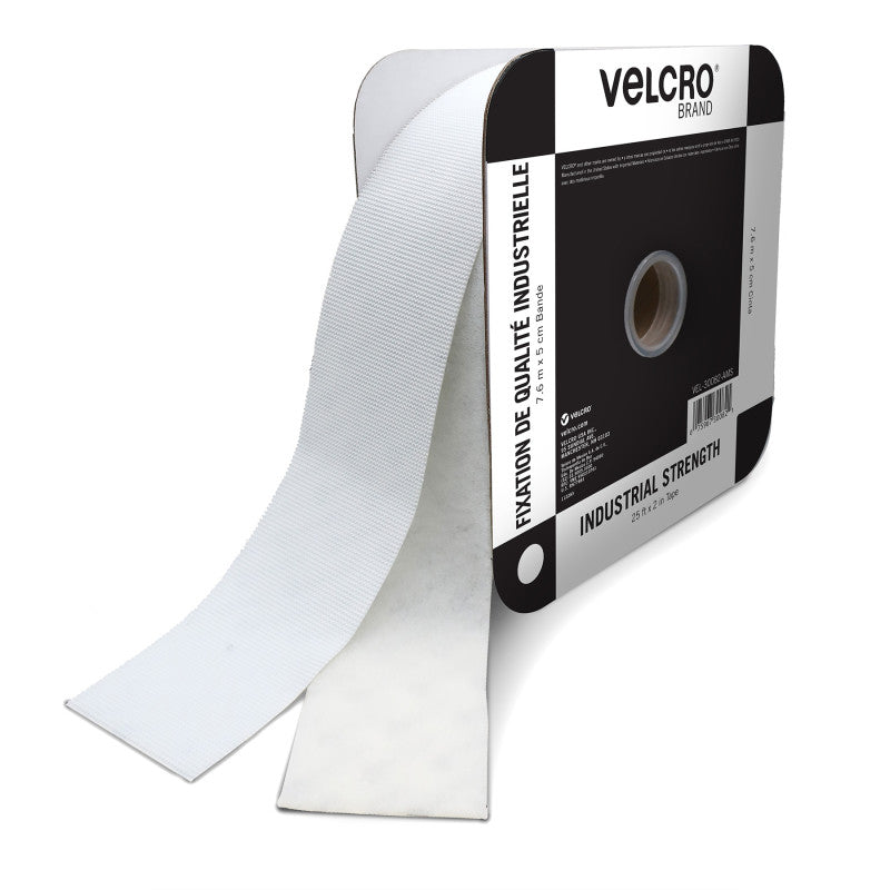 Industrial Strength Hook and Loop Tape, 25 ft x 2 in, White