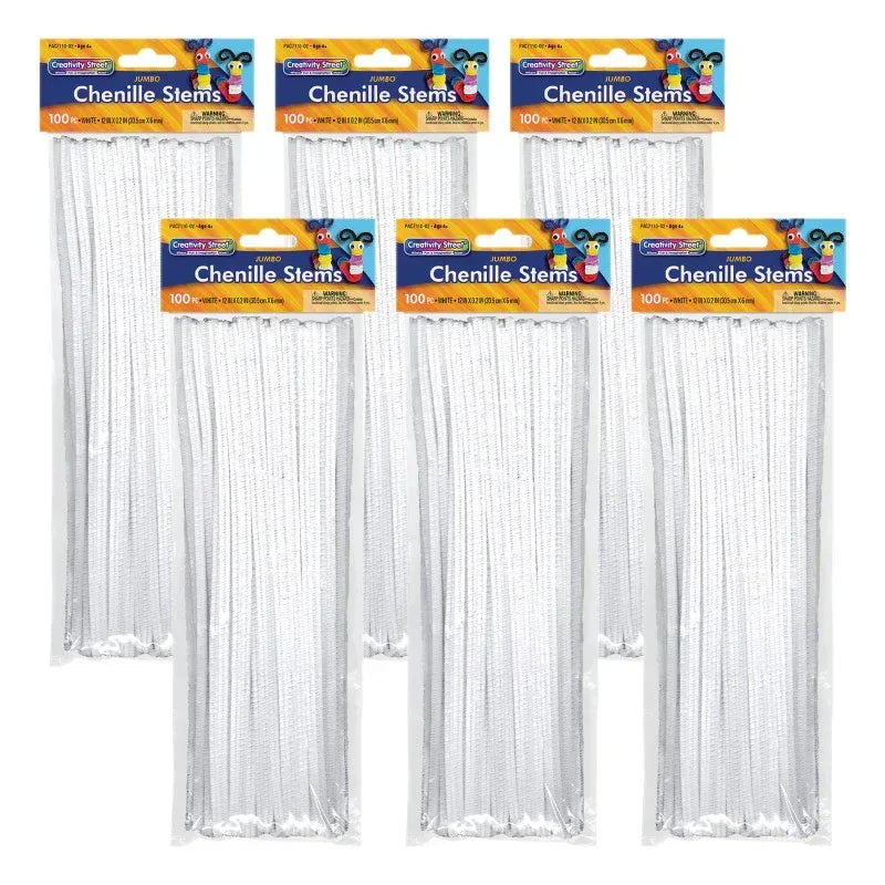 Jumbo Stems, White, 12" x 6 mm, 100 Per Pack, 6 Packs
