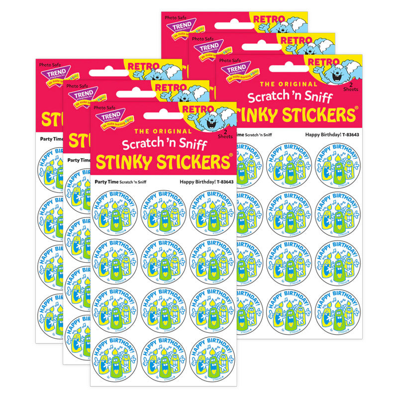 Happy Birthday!/Party Time scent Retro Scratch 'n Sniff Stinky StickersÂ®, 24 Per Pack, 6 Packs