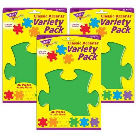 Puzzle Pieces Classic Accents&reg; Variety Pack, 36 Per Pack, 3 Packs
