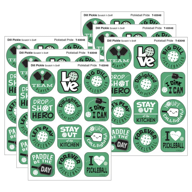 Pickleball DILL-ight, Dill Pickle Scent Scratch 'n Sniff Stinky Stickers&reg;, 48 Per Pack, 6 Packs