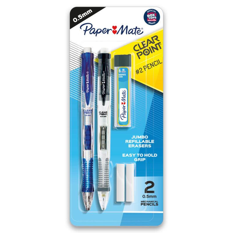 Paper MateÂ® ClearpointÂ® Mechanical Pencils, HB #2 Lead (0.5mm), Assorted Barrel Colors, 2 Pencils, 1 Lead Refill Set, 2 Erasers