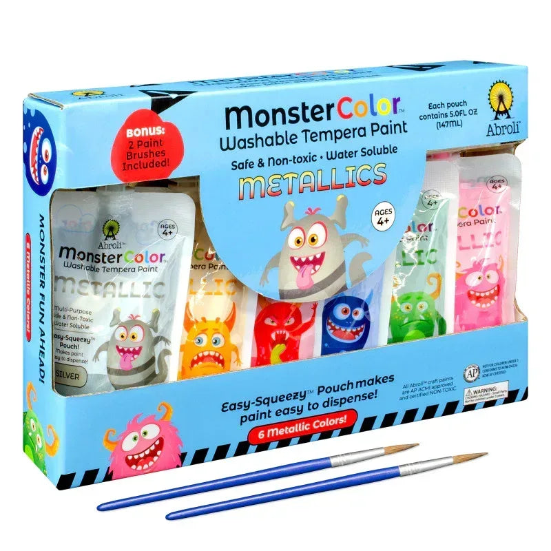 MonsterColor Washable Tempera Paint, 5 oz., Metallic, 6-Pack