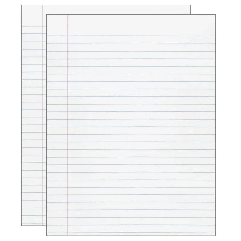 Composition Paper, White, Red Margin, 3/8" Ruled 8" x 10-1/2", 500 Sheets Per Pack, 2 Packs