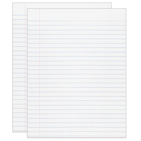 Composition Paper, White, Red Margin, 3/8" Ruled 8" x 10-1/2", 500 Sheets Per Pack, 2 Packs