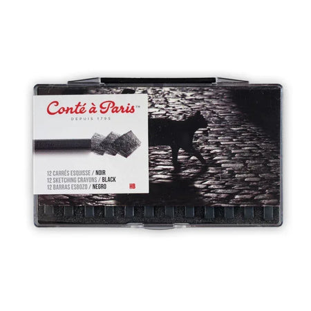 Carrés Esquisse Sketching Pastel Crayons, Black HB, Set of 12