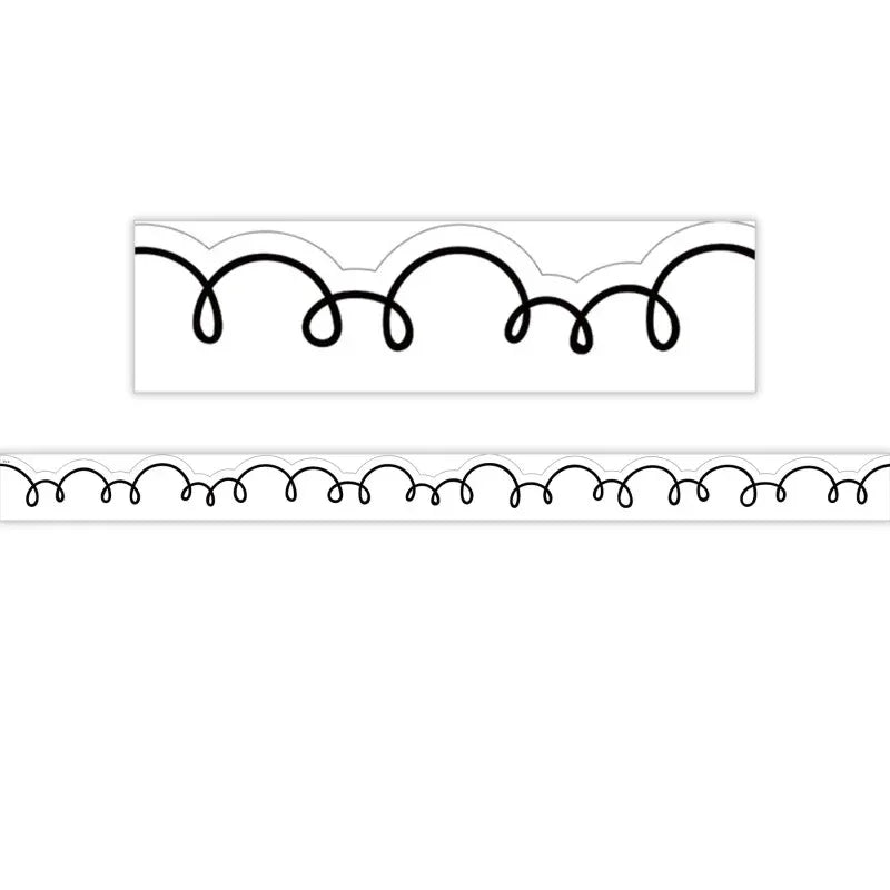 White with Black Squiggles Die-Cut Border Trim, 35 Feet