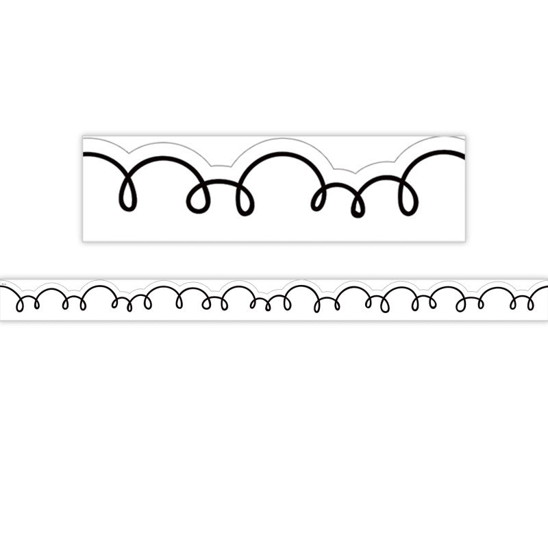 White with Black Squiggles Die-Cut Border Trim, 35 Feet