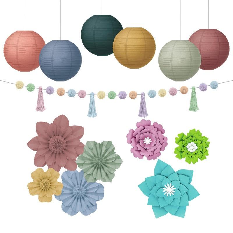 Floral Party DÃ©cor Kit, Paper Lanterns, Flowers, Garland & Dimensional Flower Accent