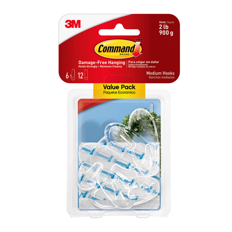 Command&trade; Clear Medium Hooks Value Pack, 6 Count