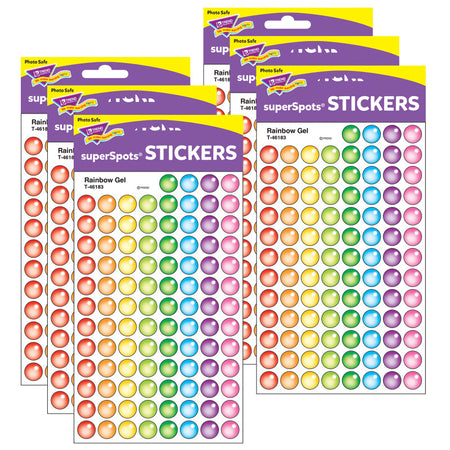 Rainbow Gel superSpots&reg; Stickers, 800 Per Pack, 6 Packs