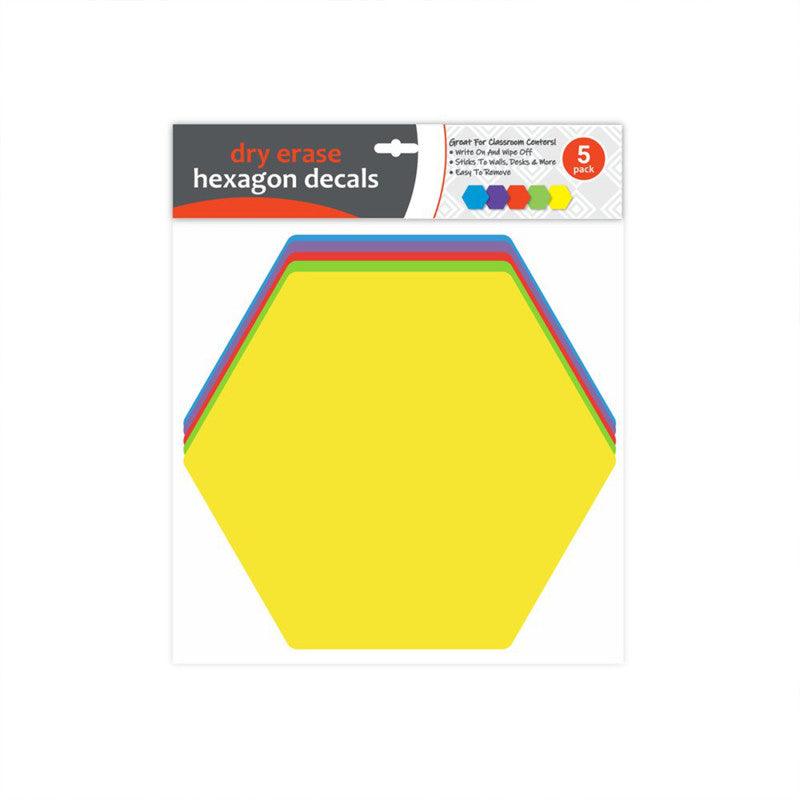 Dry Erase Hexagon Decals, 11" x 11", Assorted, 5-Pack