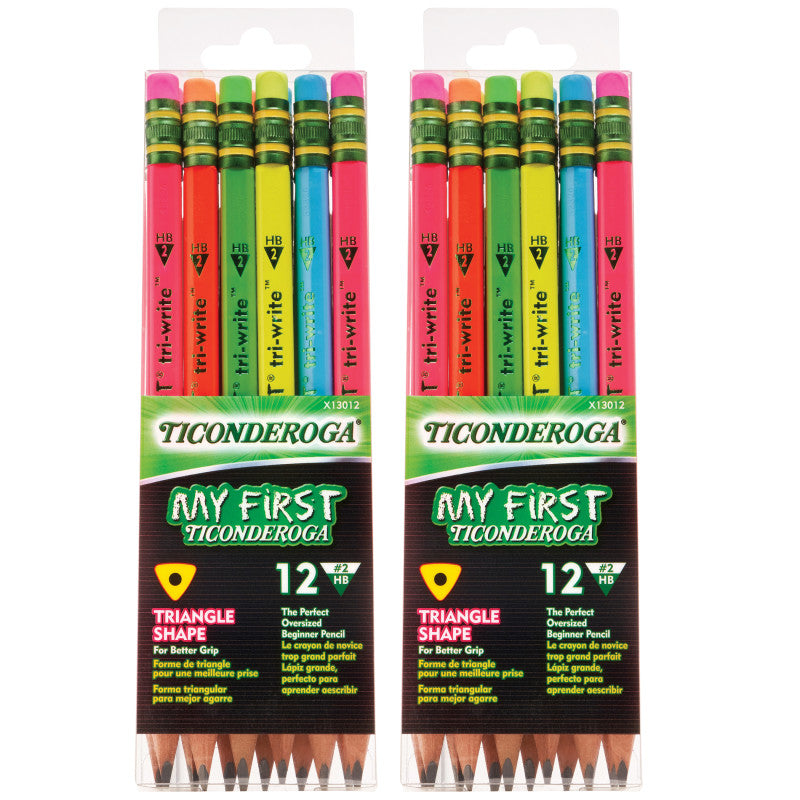 My First&reg; Tri-Write&trade; Wood-Cased Pencils, Neon Assorted, 12 Per Pack, 2 Packs