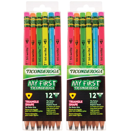 My First&reg; Tri-Write&trade; Wood-Cased Pencils, Neon Assorted, 12 Per Pack, 2 Packs